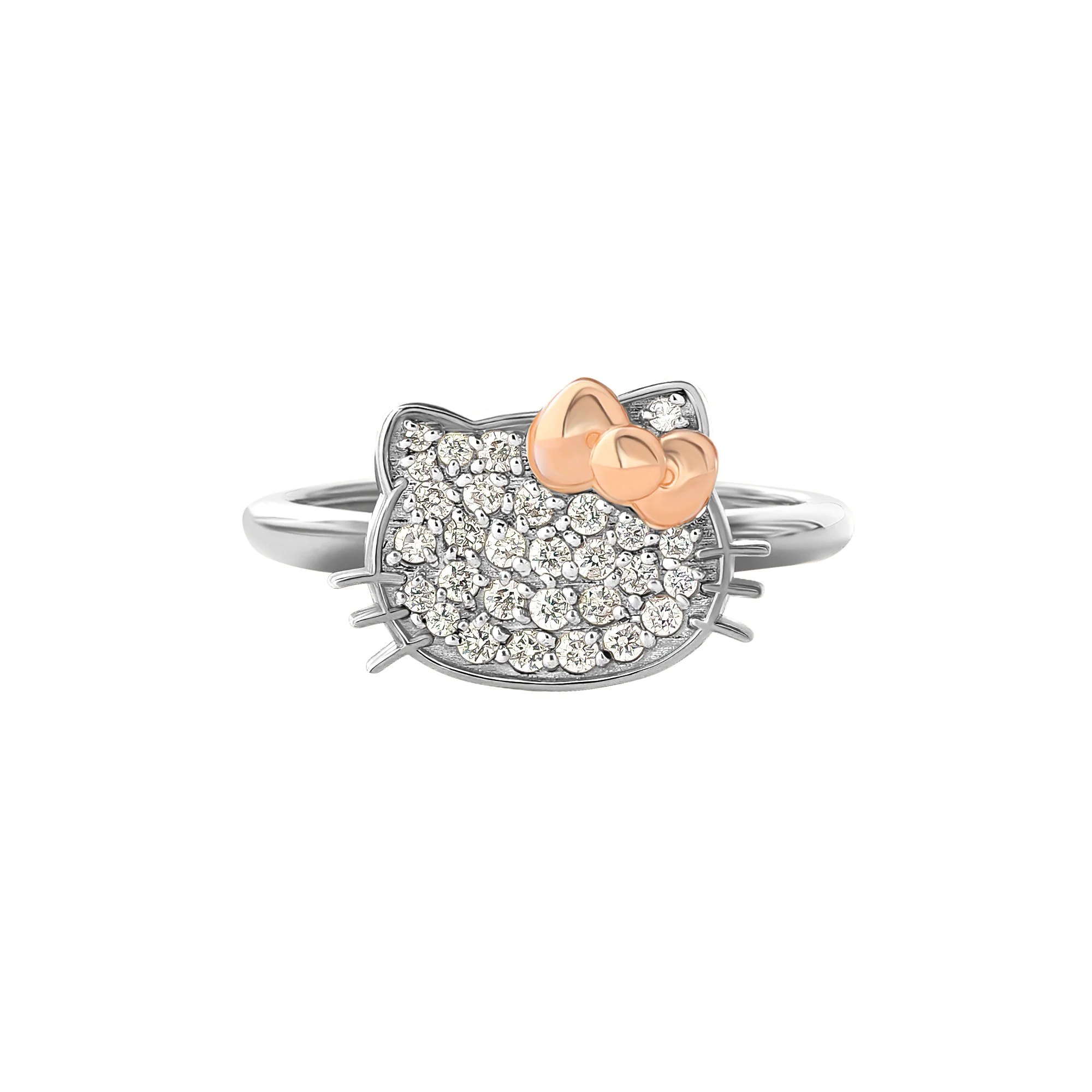 Hello Kitty 14K White Gold Pavé Diamond Ring (Size 7 Only) - Image 4