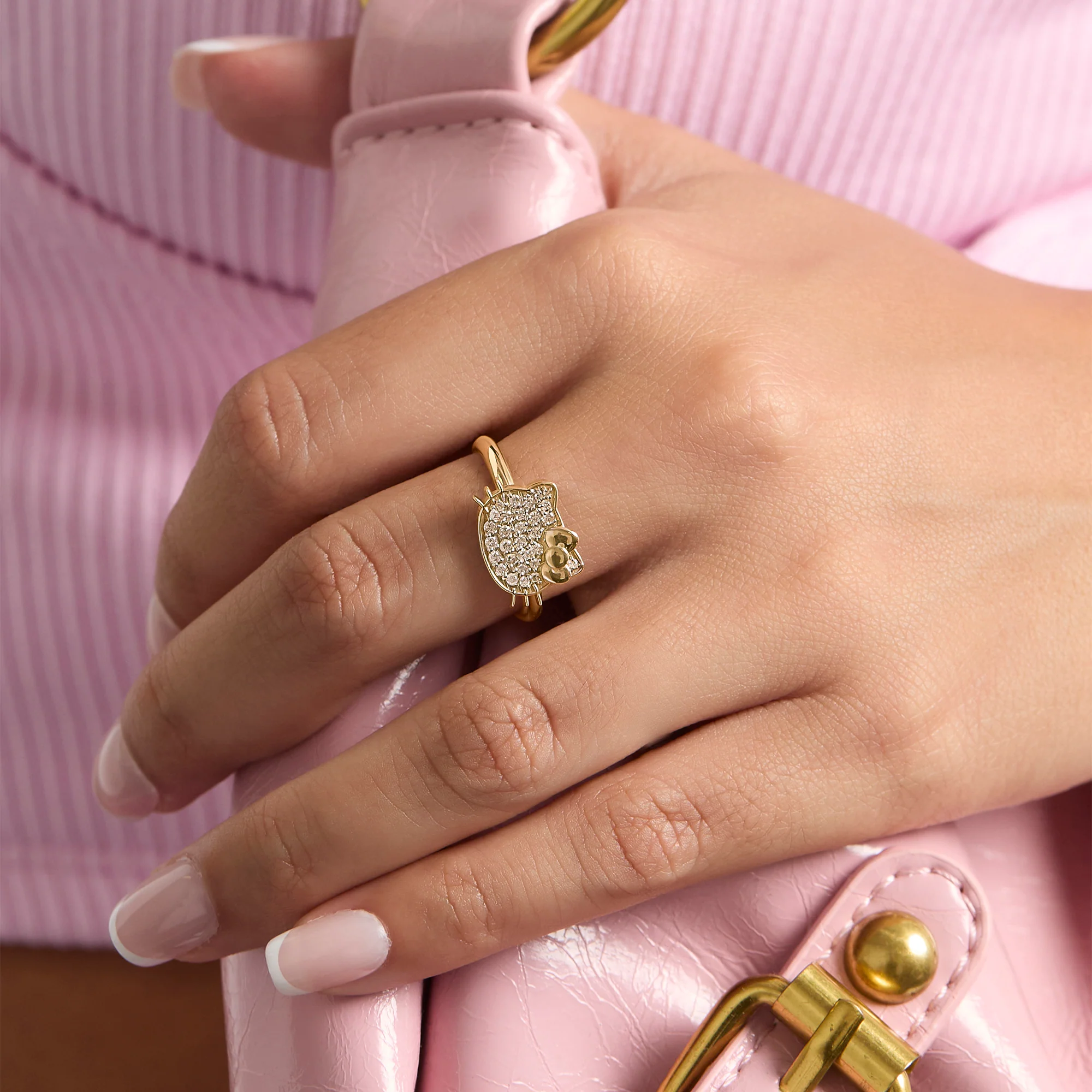 Hello Kitty 14K Yellow Gold Pavé Diamond Ring (Size 7 Only) - Image 2