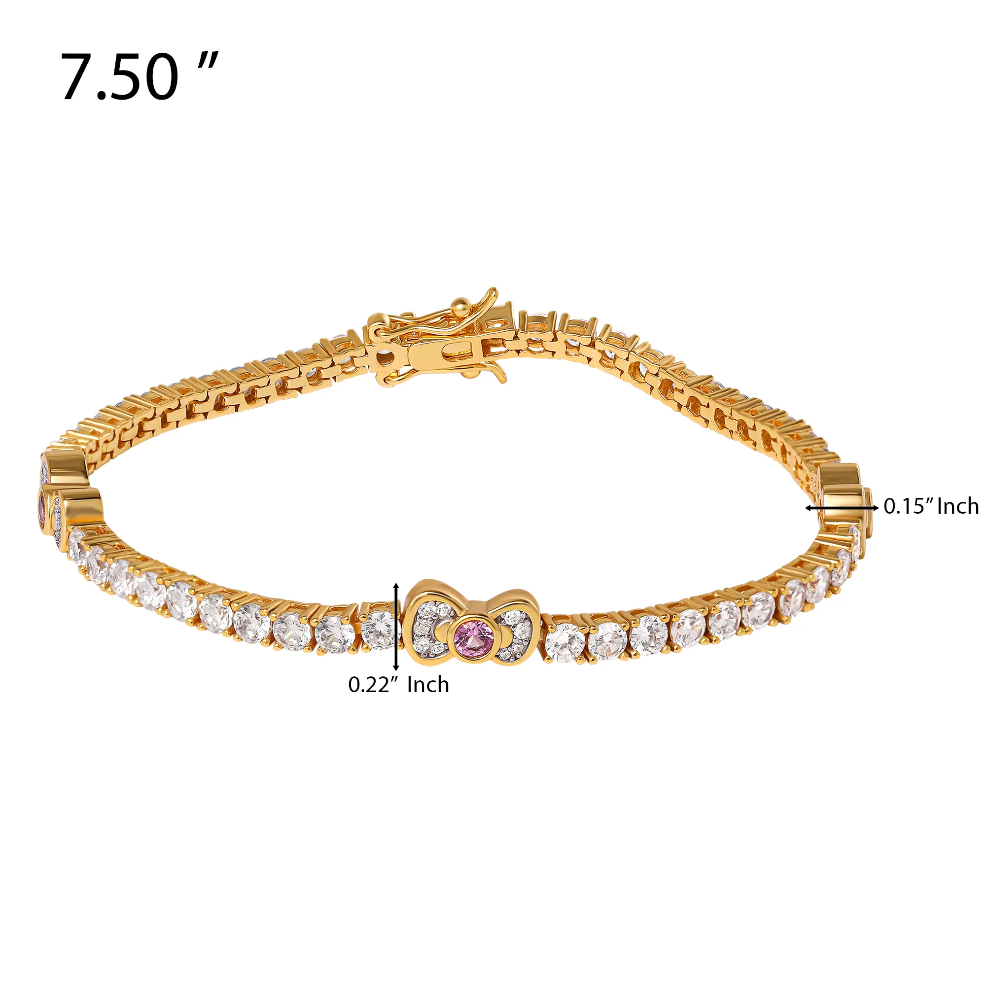 Hello Kitty Two-Tone Gold Plated Bow Tennis Bracelet (Pink & White Sapphire) - Image 5