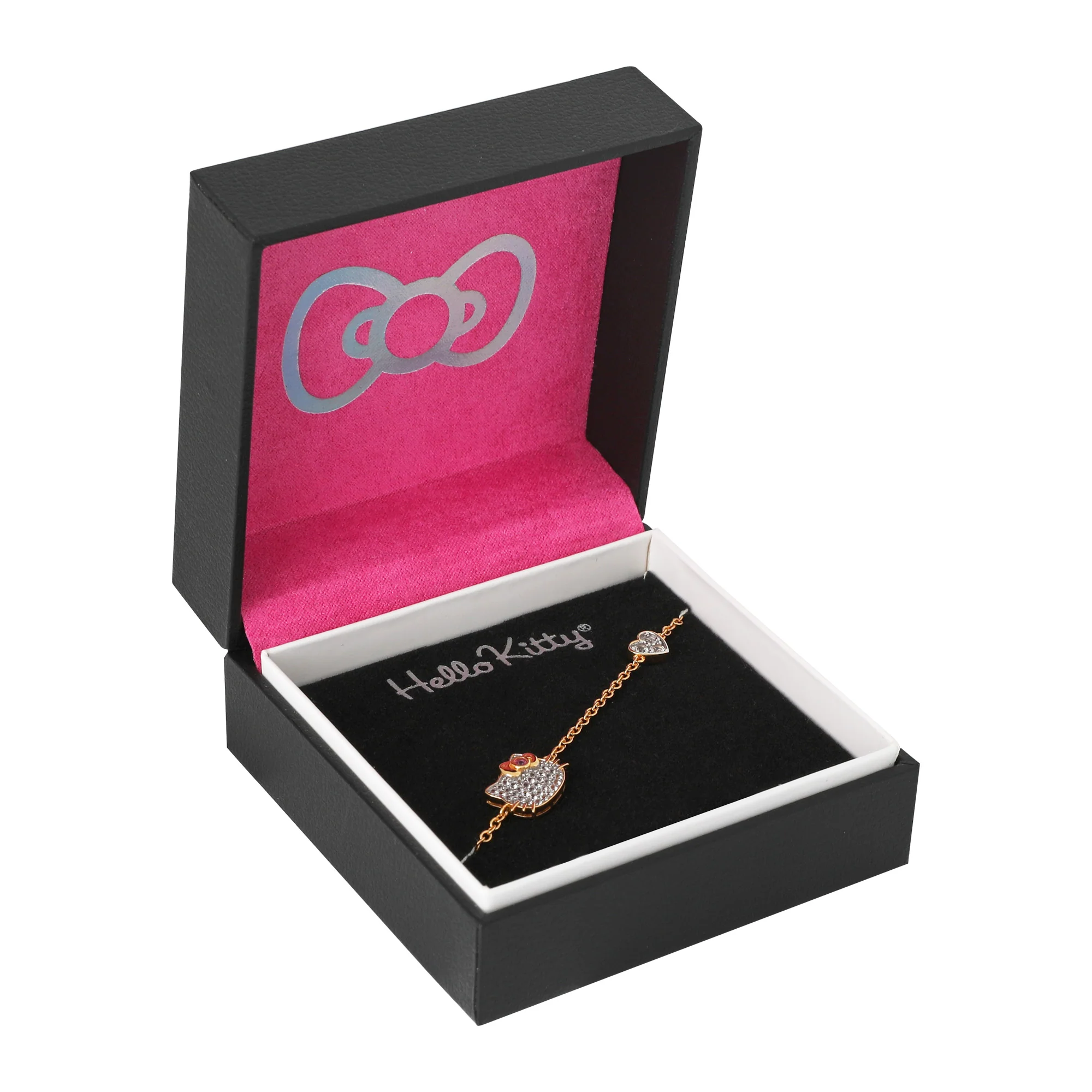 Hello Kitty Two-Tone Gold Plated Icons Bracelet (Pink & White Sapphire) - Image 3