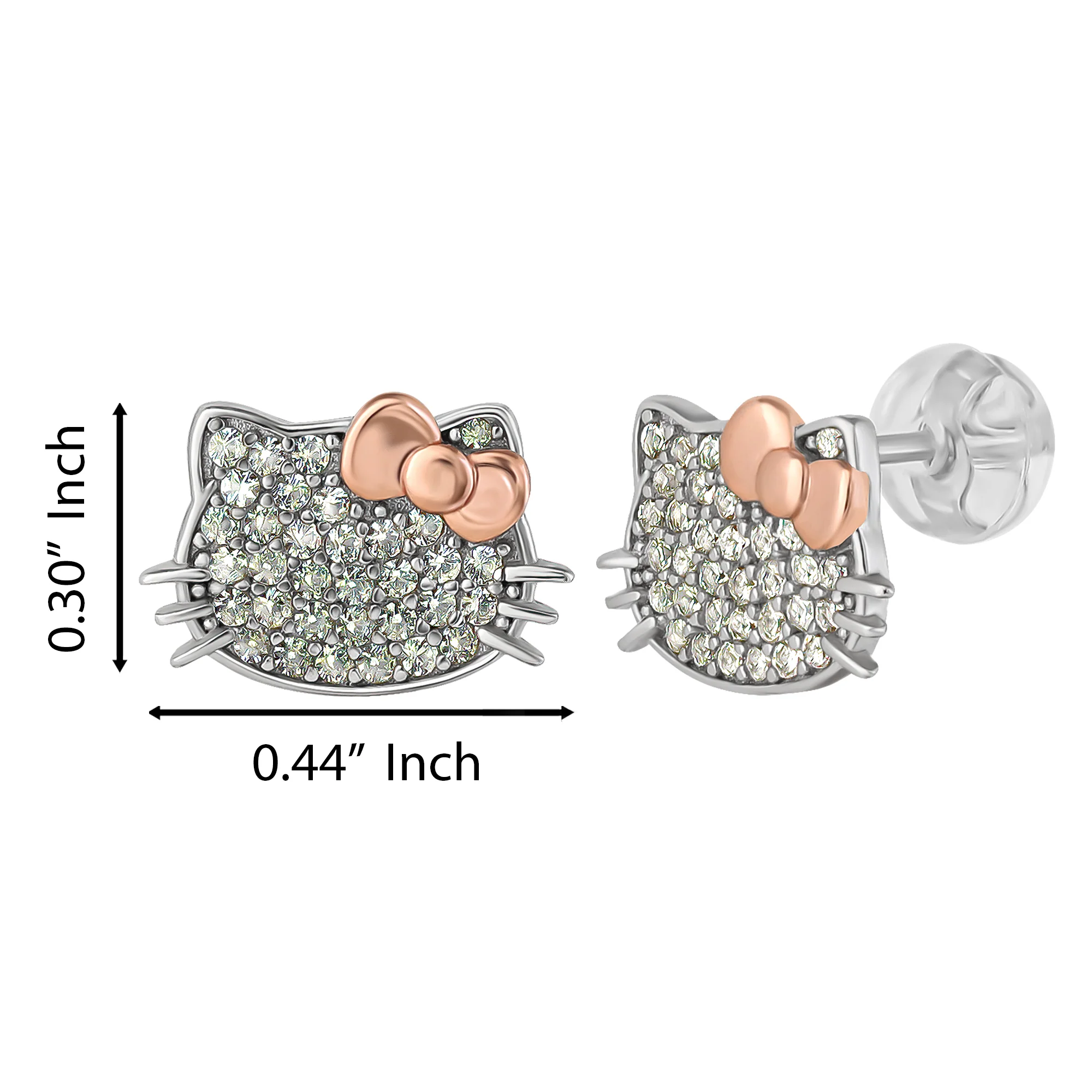 Hello Kitty Two-Tone Gold Plated Stud Earrings (White Sapphire) - Image 6