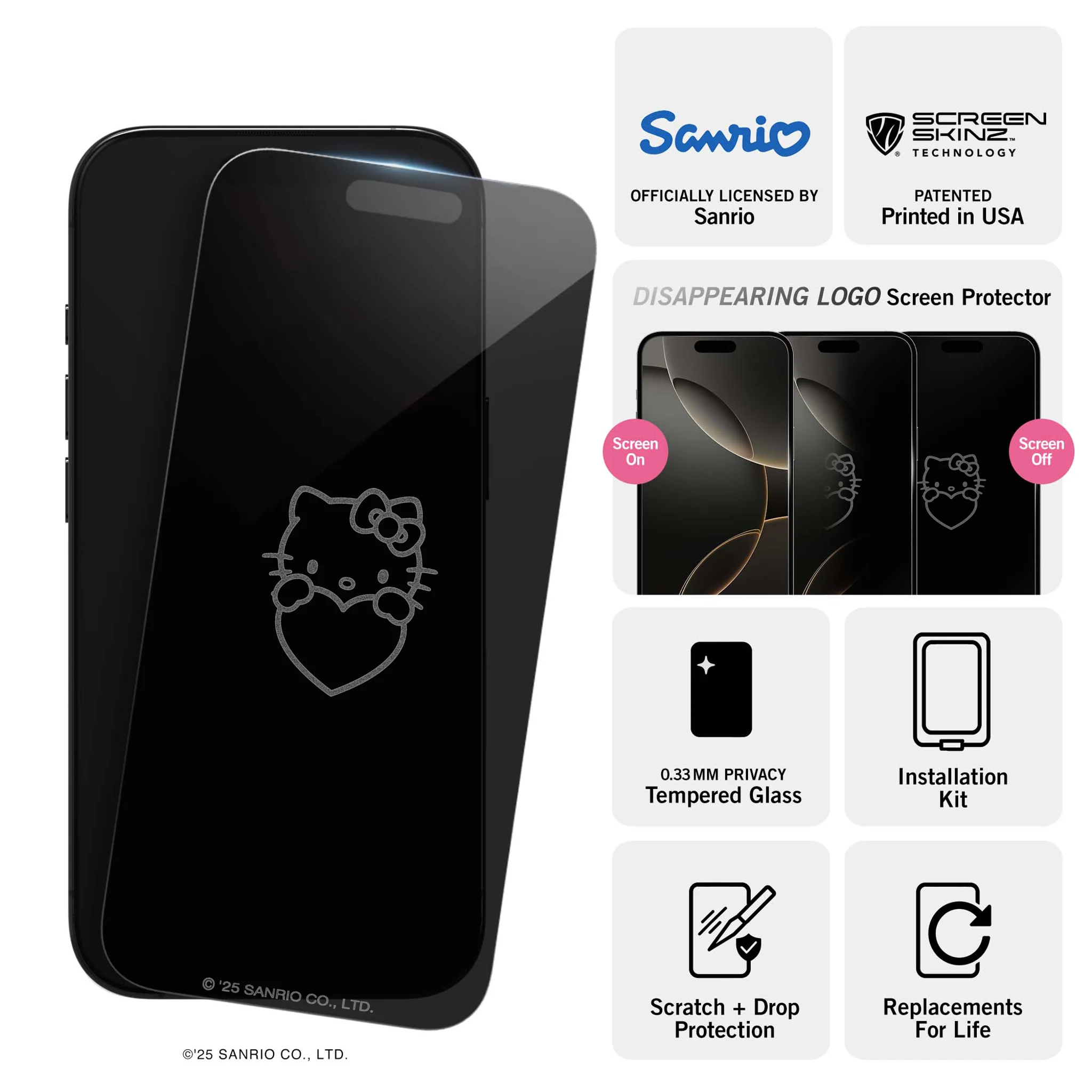Hello Kitty x Screen Skinz Hands Heart Privacy Screen Protector - Image 3