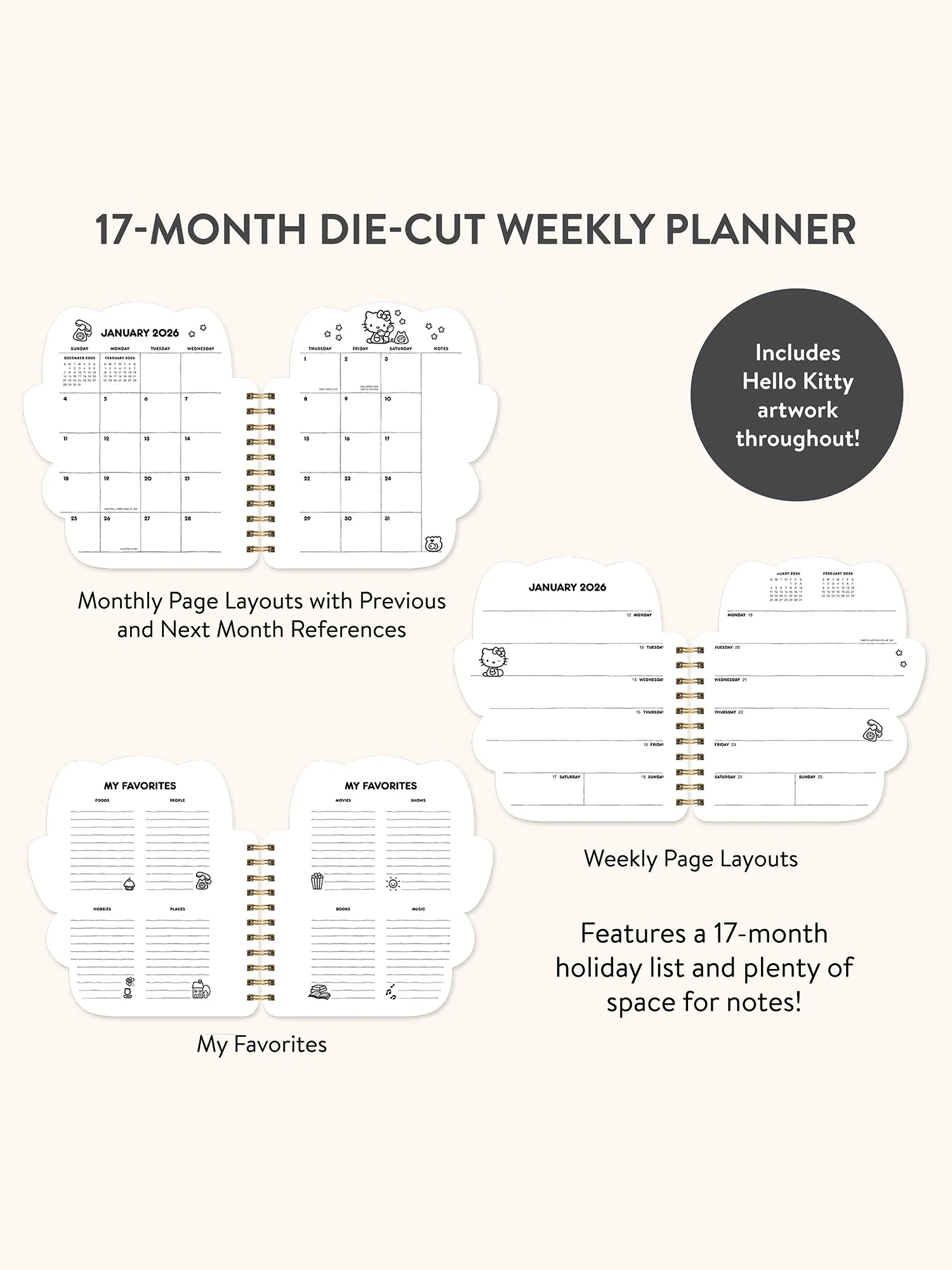 Hello Kitty x Studio Oh! 2026 Playful Pink Die-Cut Weekly Planner - Image 11