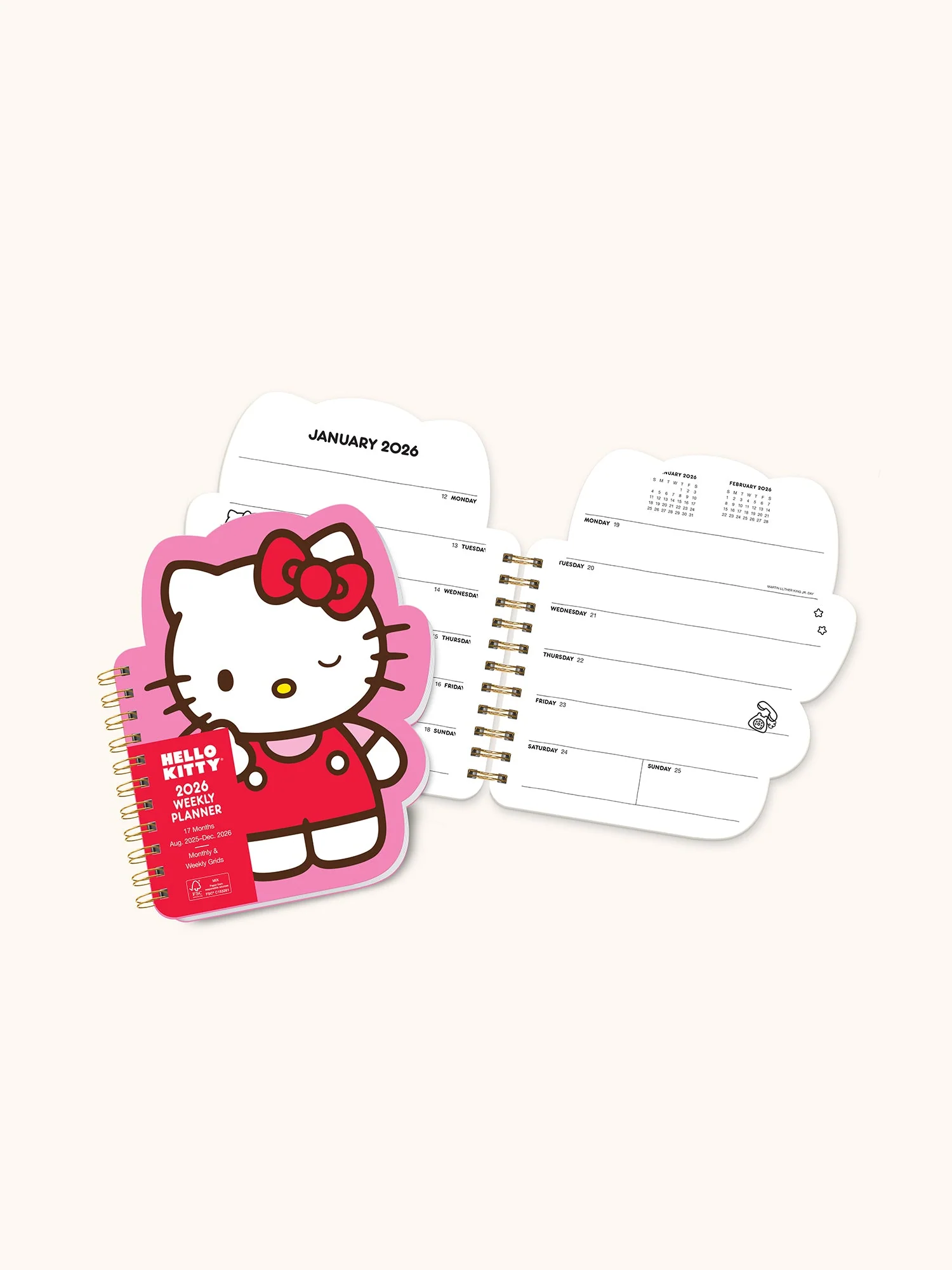 Hello Kitty x Studio Oh! 2026 Playful Pink Die-Cut Weekly Planner - Image 3