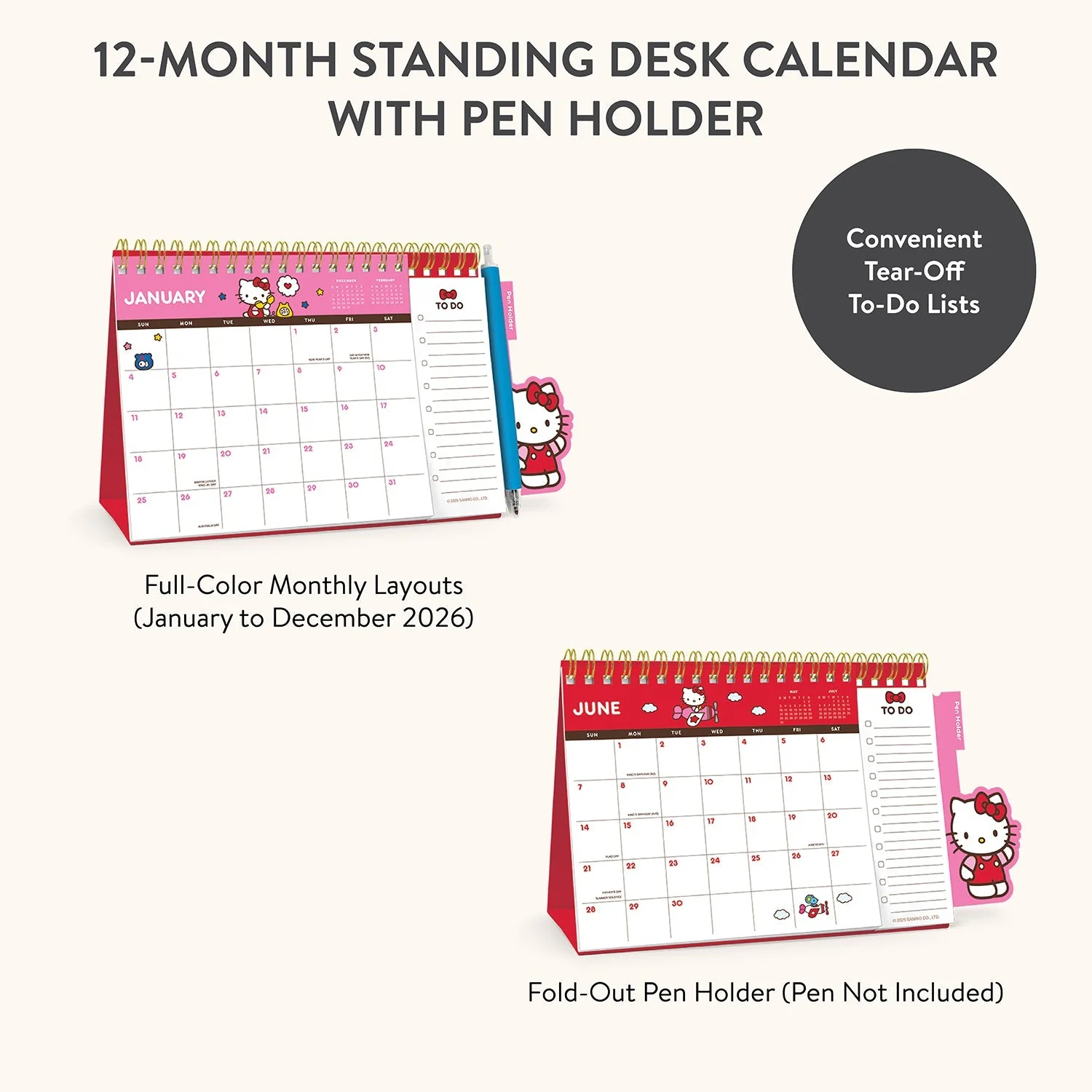 Hello Kitty x Studio Oh! 2026 Standing Desk Easel Calendar with Pen Holder - Image 10