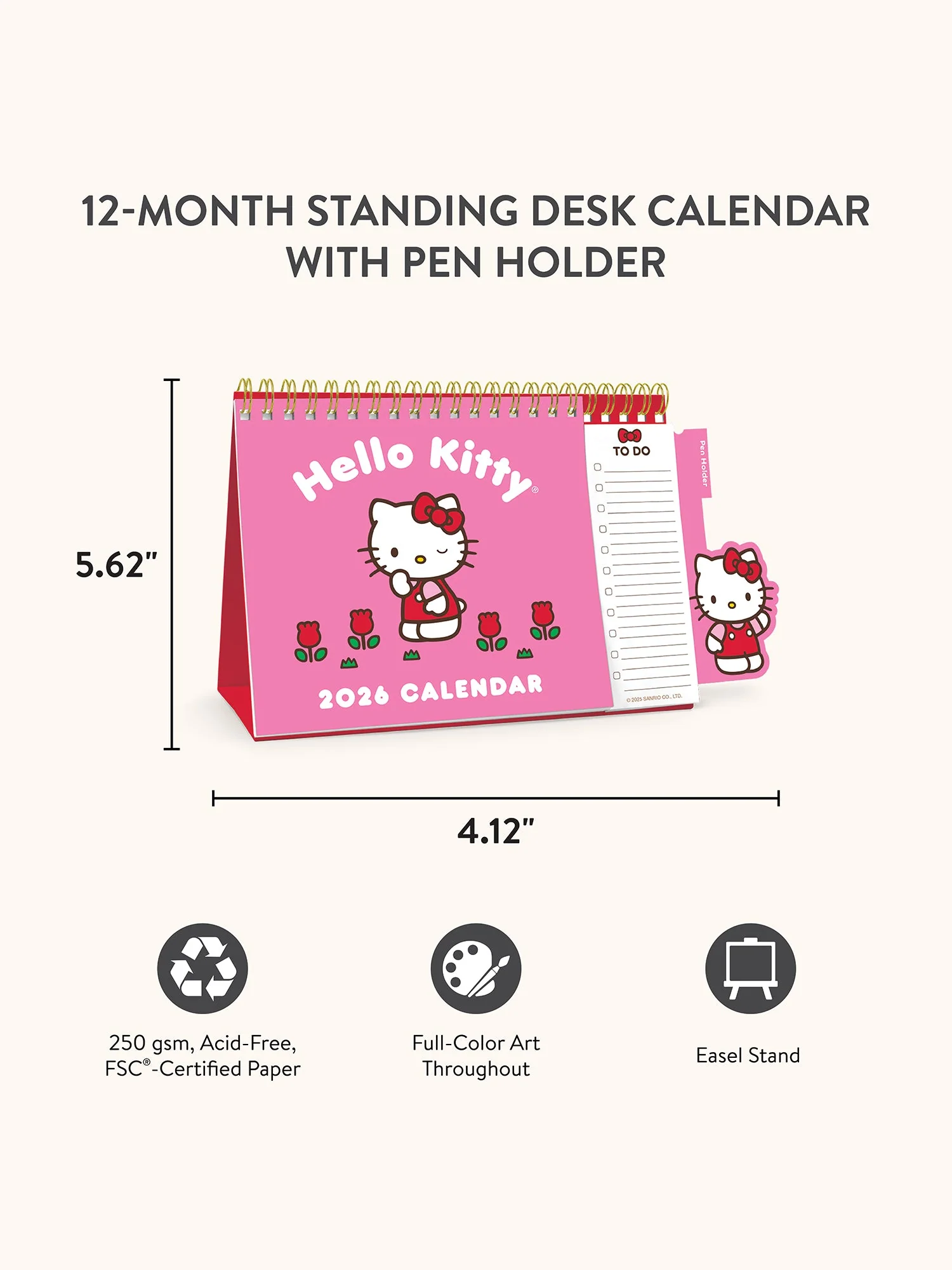 Hello Kitty x Studio Oh! 2026 Standing Desk Easel Calendar with Pen Holder - Image 2