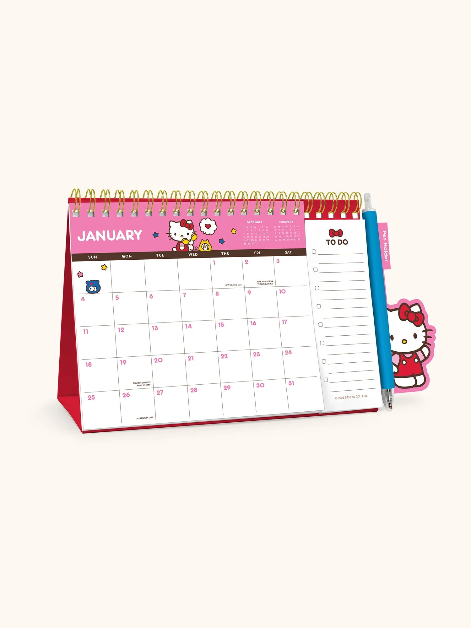 Hello Kitty x Studio Oh! 2026 Standing Desk Easel Calendar with Pen Holder - Image 4
