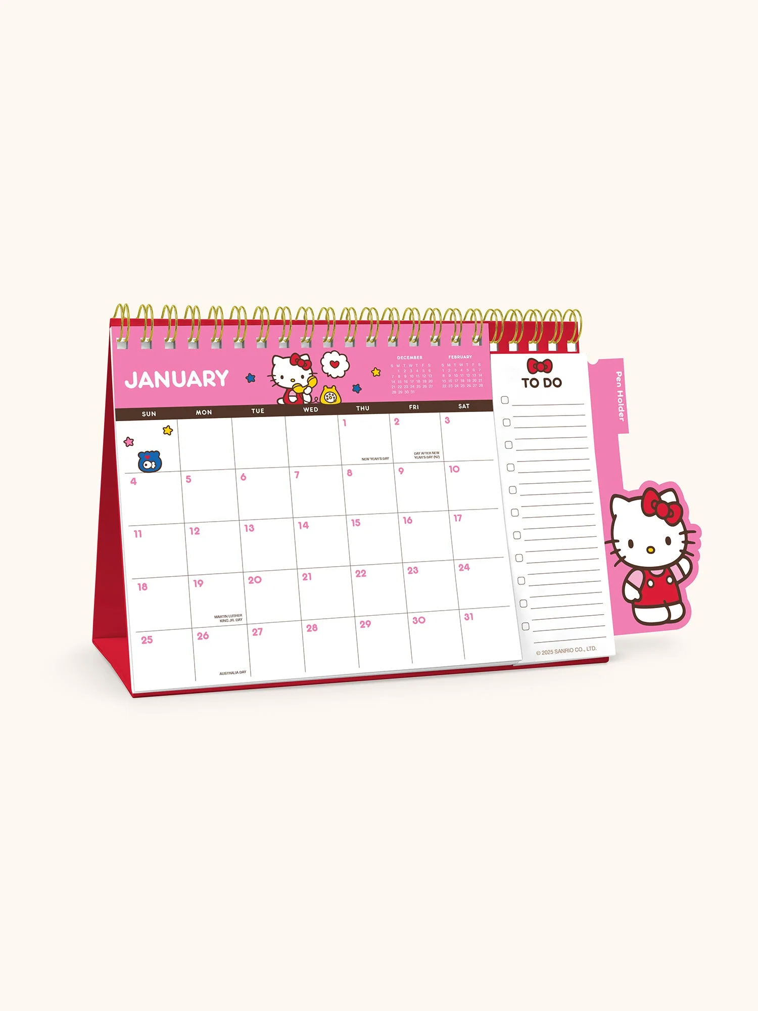 Hello Kitty x Studio Oh! 2026 Standing Desk Easel Calendar with Pen Holder - Image 5