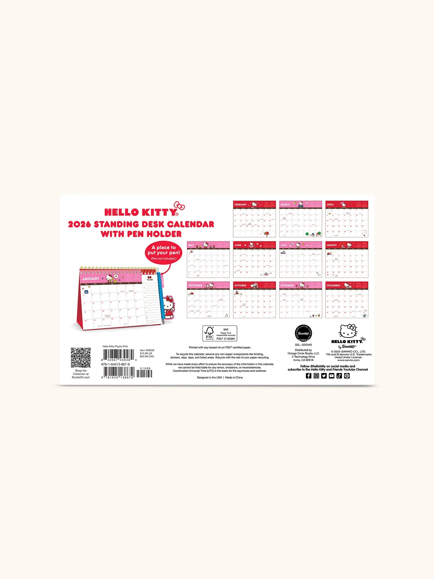 Hello Kitty x Studio Oh! 2026 Standing Desk Easel Calendar with Pen Holder - Image 8
