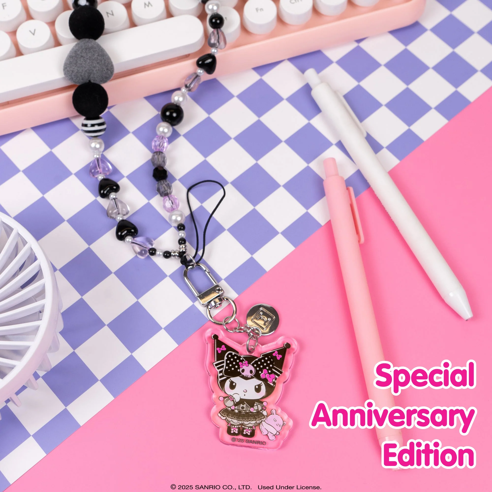 Kuromi 20th Anniversary Beaded Charm Mobile Phone Wrist Strap - Image 3