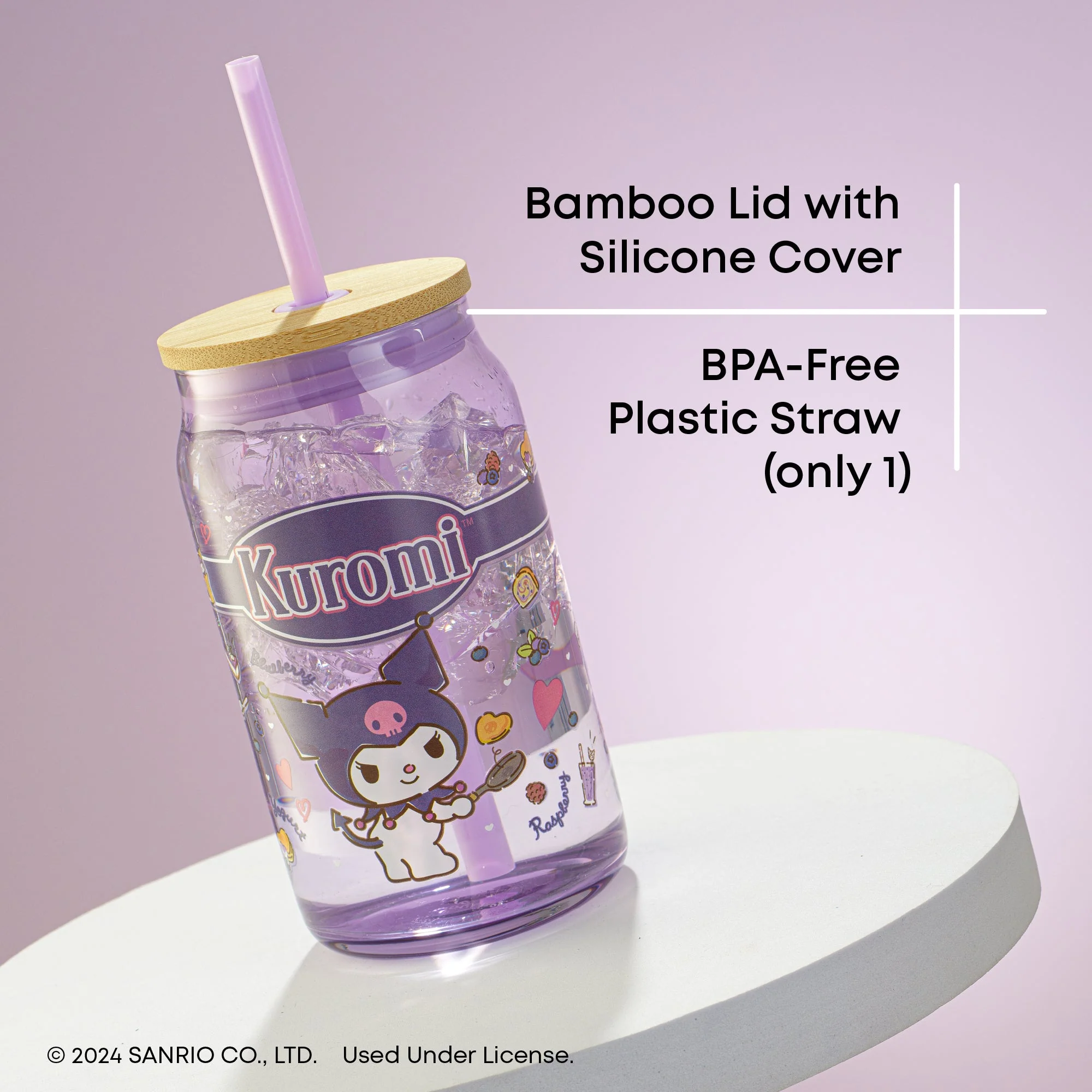 Kuromi Favorite Flavor Lidded Glass Tumbler - Image 6