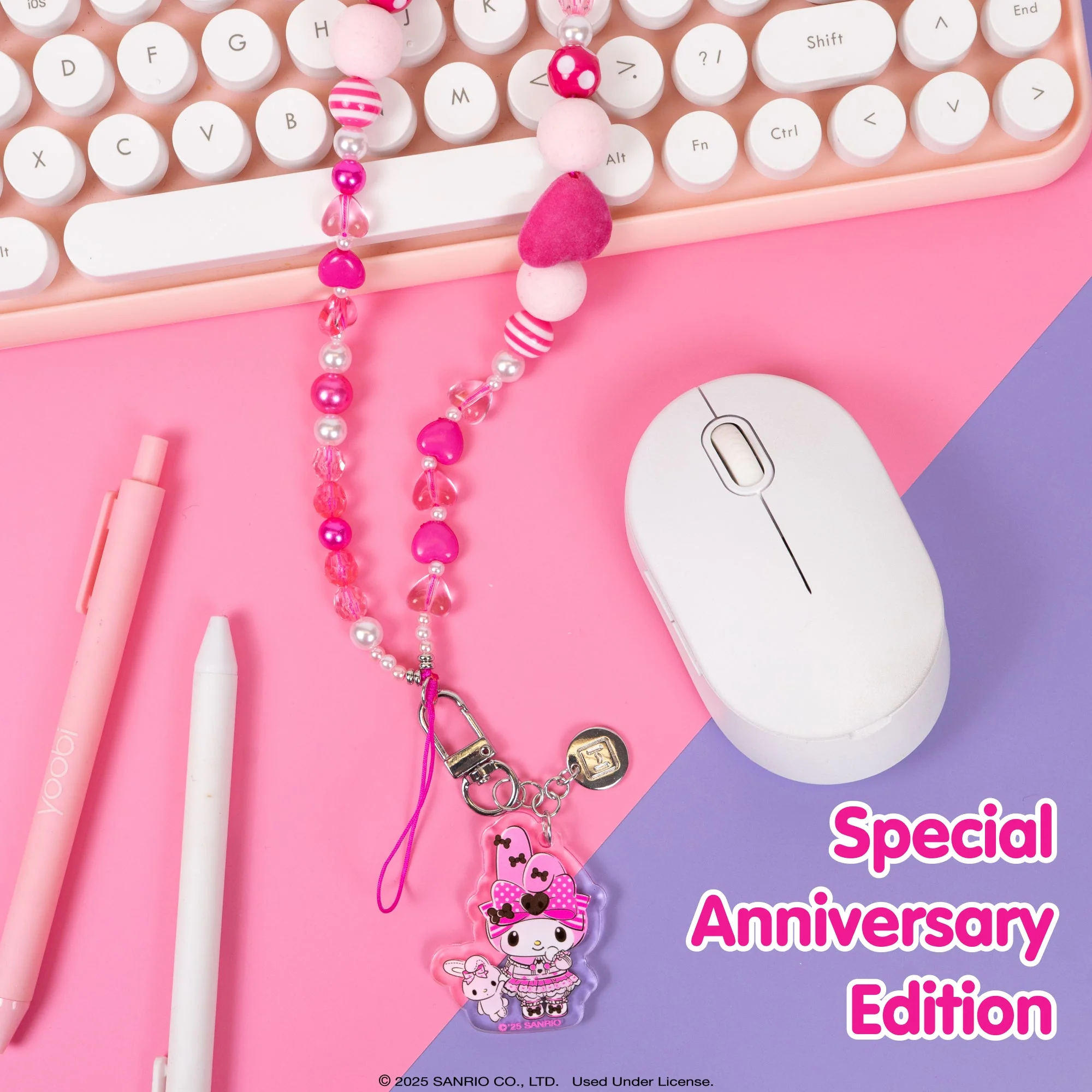 My Melody 50th Anniversary Beaded Charm Mobile Phone Wrist Strap - Image 3