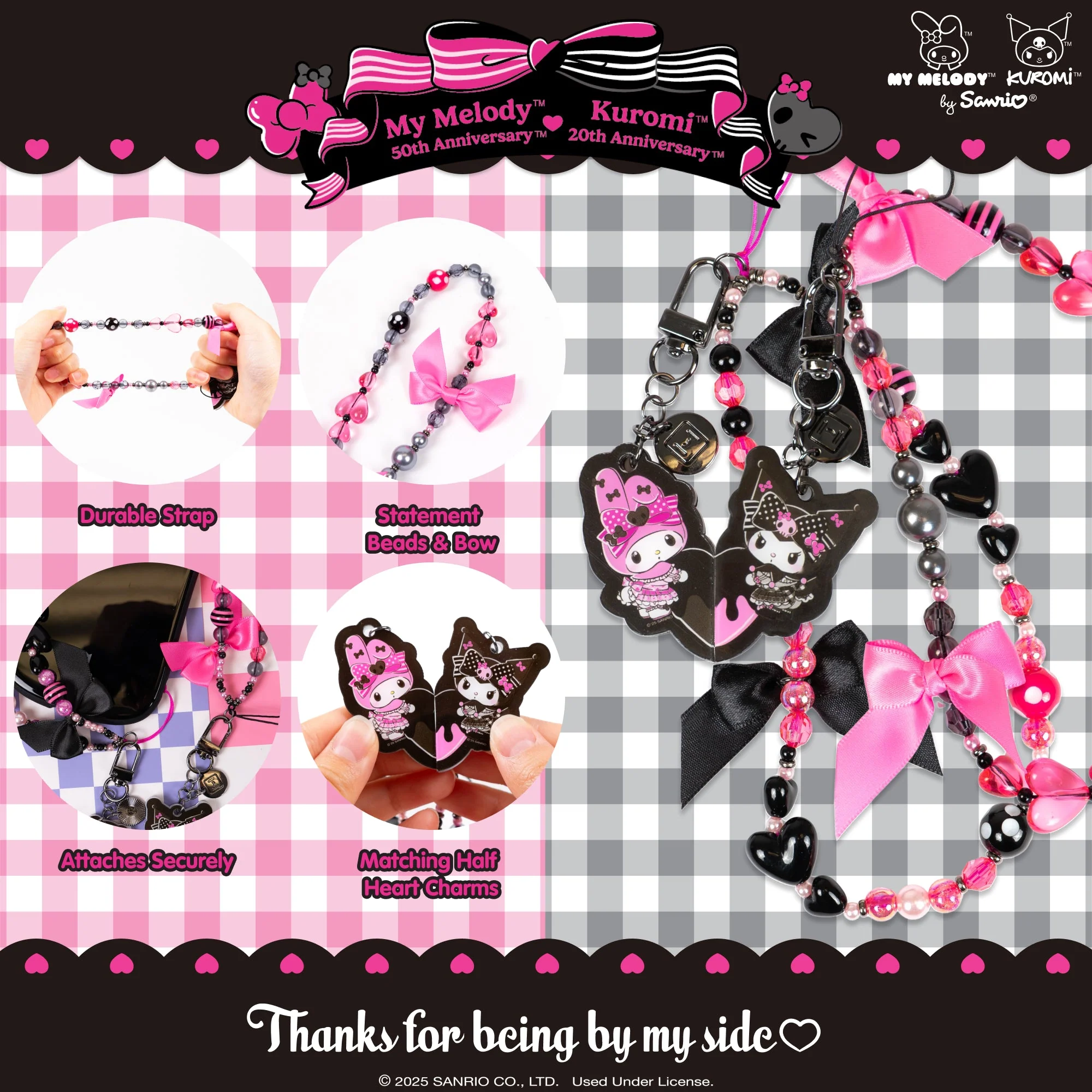 My Melody 50th & Kuromi 20th Anniversary 2-pc Bead Charm Strap Set - Image 2