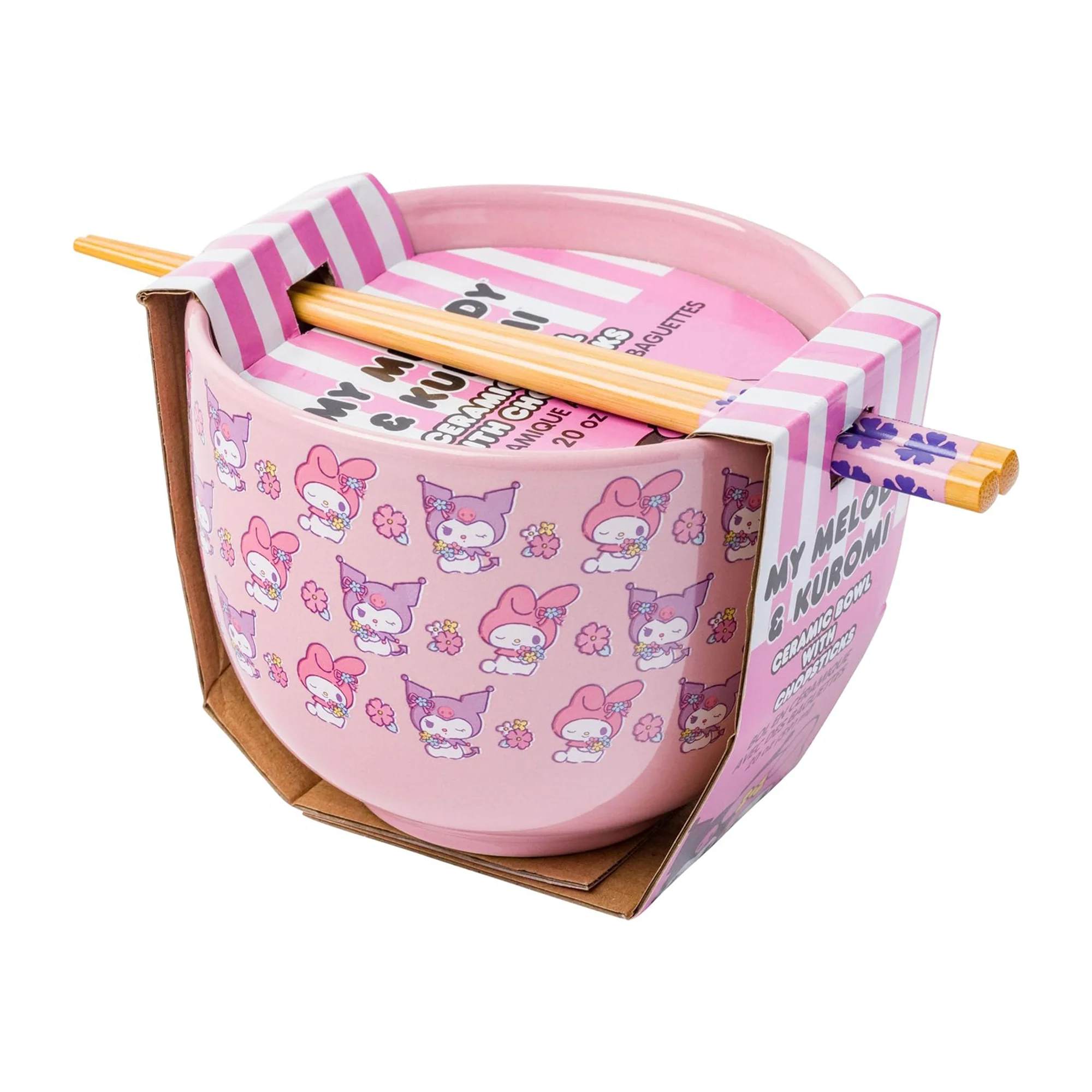My Melody & Kuromi Ceramic Ramen Bowl and Chopstick Set (Pastel Flowers) - Image 7