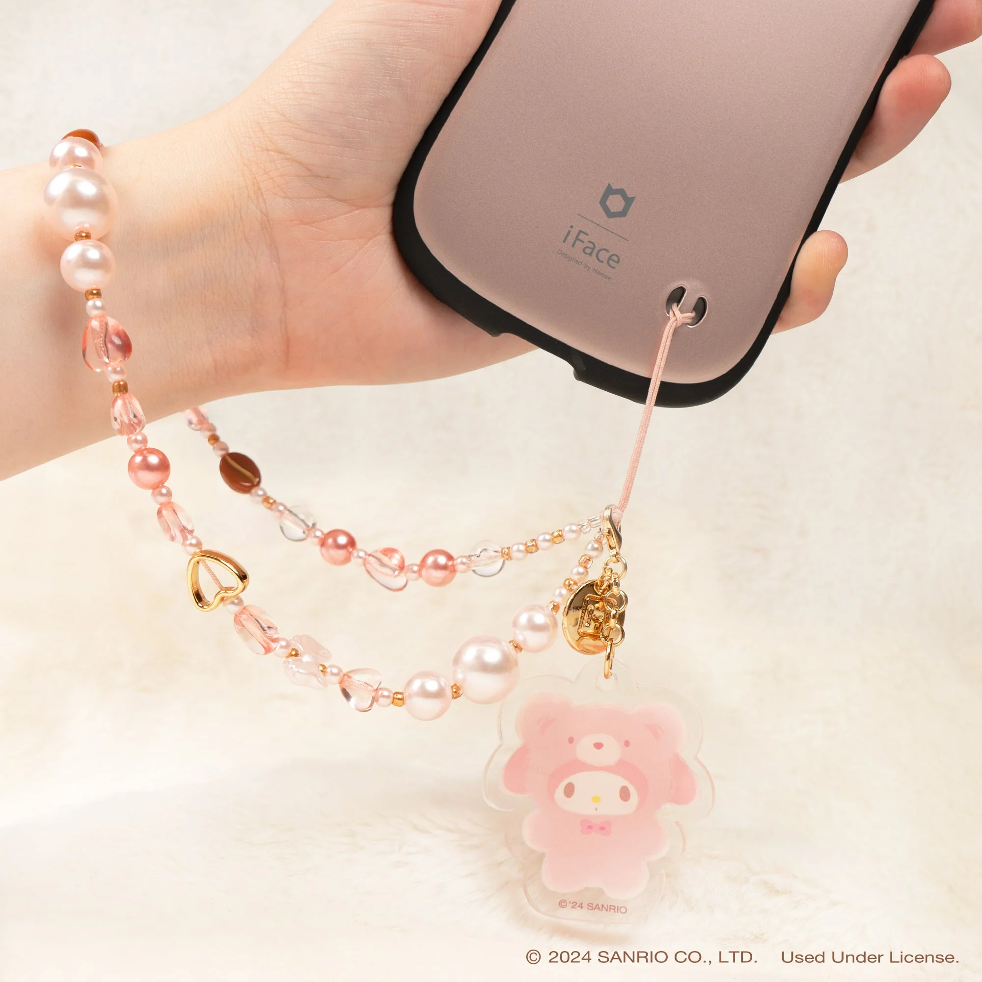 My Melody Latte Bear Beaded Charm Mobile Phone Wrist Strap - Image 3